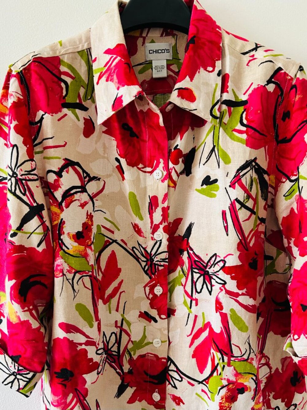 Chico's LInen Floral Tunic Shirt - Size 2 - Picture 5 of 5